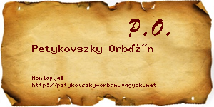 Petykovszky Orbán névjegykártya
